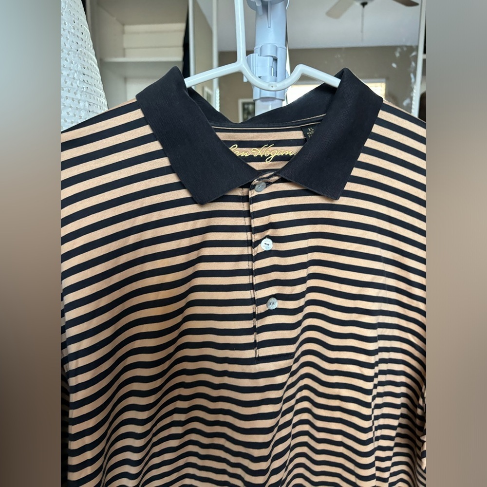 Ben Hogan Men’s XL Shortsleeve Gold/black Striped Polo Causal Button Down NWOT